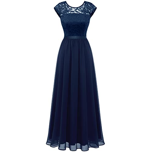 Timormode Damen Abendkleider Elegant Hochzeit Party Cocktailkleid Maxi Lang Sommerkleider Marineblau XL von Timormode