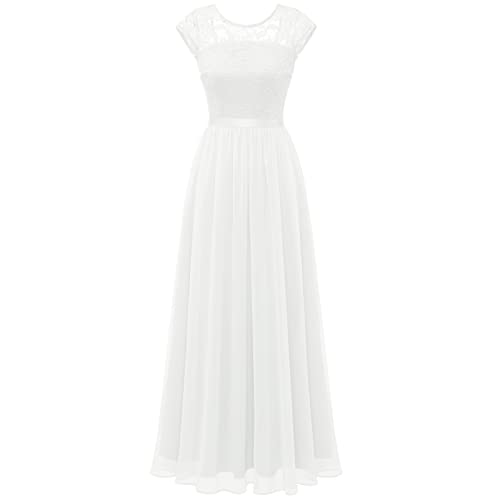 Timormode Damen Abendkleider Elegant für Hochzeit Party Cocktailkleid Maxilang Ballkleider Weiß XL von Timormode