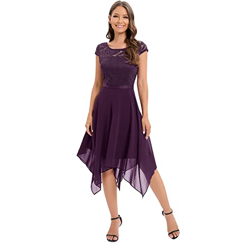 Timormode Damen Elegant Cocktailkleid Hochzeit Kurz Abendkleider Festlich Ballkleider Asymmetrisch Saum Grape M von Timormode