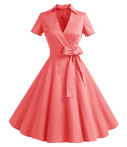 Timormode 50er Jahre Rockabilly Kleider Damen Festliches Kleid Elegante Vintage Coctailkleid Coral 2XL von Timormode