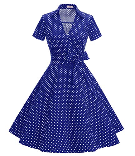 Rockabilly Kleider Damen Vintage 50er Jahre Kleider Damen Rockabilly Swing Kleider Small Royalblue White 2XL von Timormode