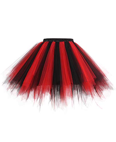 Timormode Tutu 50er Tüllrock Reifrock Kurz Tanzkleid Unterrock Blase Rockabilly Petticoat Ballett Schwarz Rot XL von Timormode