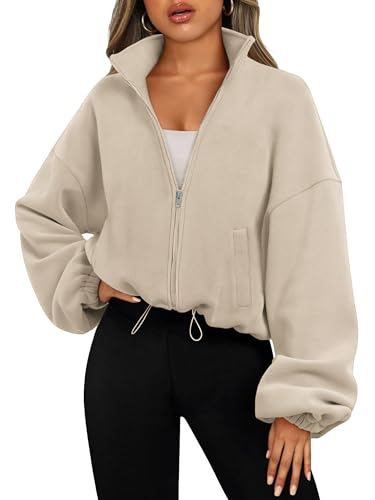 Timuspo Sport Hoodie Damen Kordelzug Langarm Stehkragen Fleece Jacke mit Taschen Ohne Kapuze Herbst Zipper Sherpa Coat Einfarbig Sweatjacke Khaki S Timuspo Sport Hoodie Damen Kordelzug Langarm Stehkragen Fleece Jacke mit Taschen Ohne Kapuze Herbst Zipper Sherpa Coat Einfarbig Sweatjacke Khaki S von Timuspo