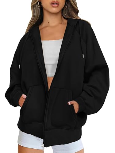 Timuspo Zip Jacke Damen Oversized Langarm Fleece Strickjacke mit Reißverschluss Stylische Vintage Pullover Y2K Hoodie Schwarz Sweatshirt L Timuspo Zip Jacke Damen Oversized Langarm Fleece Strickjacke mit Reißverschluss Stylische Vintage Pullover Y2K Hoodie Schwarz Sweatshirt L von Timuspo