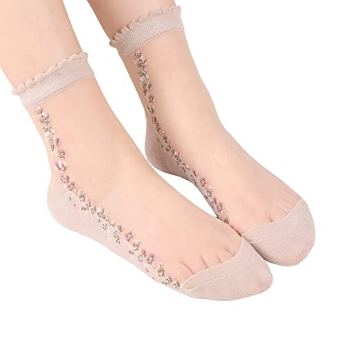 1 Paar Füßlinge Spitzen Damen Kristall Glänzend Glas Mesh-Socken Atmungsaktive Sneaker Socken Transparent Rutschfest Reißfest Kurzsocken 39-42 35-38 43-46 47-50 von TinaDeer