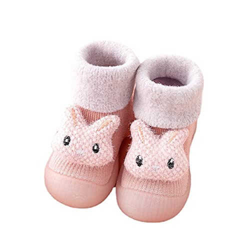 Baby Cartoon Socken Schuhe Kleinkind Kinder Mädchen Jungen Sockenschuhe Herbst Winter Warm Gefüttert Bodensocken Atmungsaktiv Krabbelschuhe Gummisohle Rutschfest Lauflernschuhe (Rosa, 1.5-2 Jahre) von TinaDeer