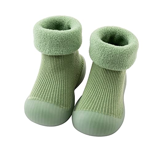 Baby Jungen Mädchen Socken Schuhe Warm Samt Kleinkind Hausschuhe Herbst Winter Krabbelschuhe auflernschuhe Socken Stiefel mit rutschfest Gummisohle Kniestrümpfe Hüttenschuhe (Grün, 9-12 Monate) von TinaDeer