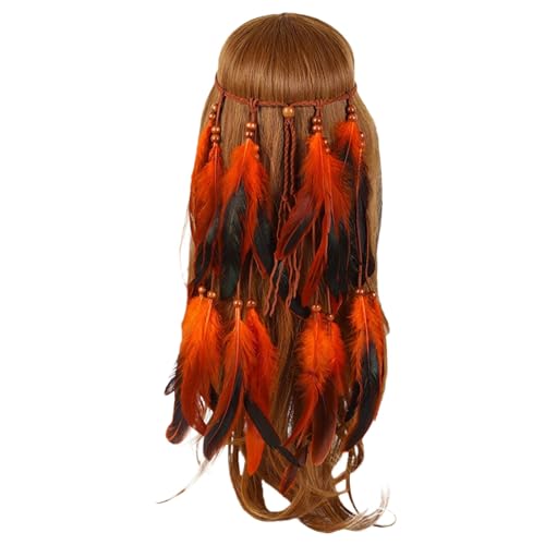 Karneval Boho Feder Stirnband Damen Vintage Einstellbar Haarschmuck Damen Indianer Hippie Pfau Kostüm Faschingskostüme für Frauen Mädchen von TinaDeer