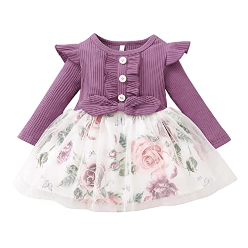 Kleider Baby Mädchen Herbst Winter Langarm Kleid Kleinkind Kinder Baby Mädchen Blume Druck Prinzessin Kleid für Hochzeit Geburtstag Party für 3 Monate - 3 Jahre von TinaDeer