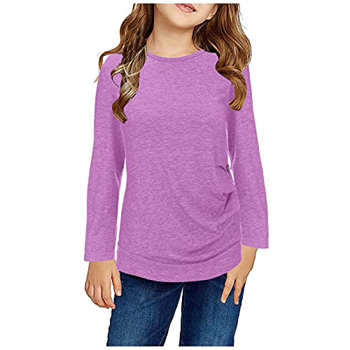 Langarmshirt Mädchen T-Shirt Langarmshirt Lässige Einfarbig Longsleeve Tunika Tops Knoten Vorne Knopf Langarm Lässige Lose Bluse T-Shirt T-Stück von TinaDeer