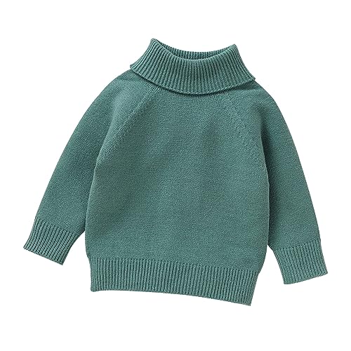 Pullover Teenager Mädchen und Mädchen, gestrickt, Rollkragenpullover mit Zopfmuster, weich, warm, für Kleinkinder, hoher Kragen, Kinderpullover (Green, 0-3 Months) von TinaDeer