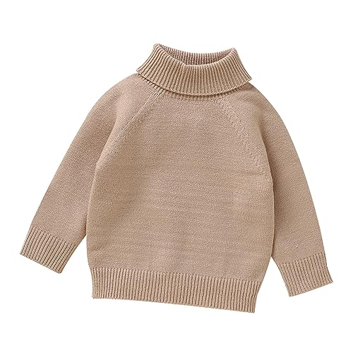 Pullover Teenager Mädchen und Mädchen, gestrickt, Rollkragenpullover mit Zopfmuster, weich, warm, für Kleinkinder, hoher Kragen, Kinderpullover (Khaki, 9-12 Months) von TinaDeer