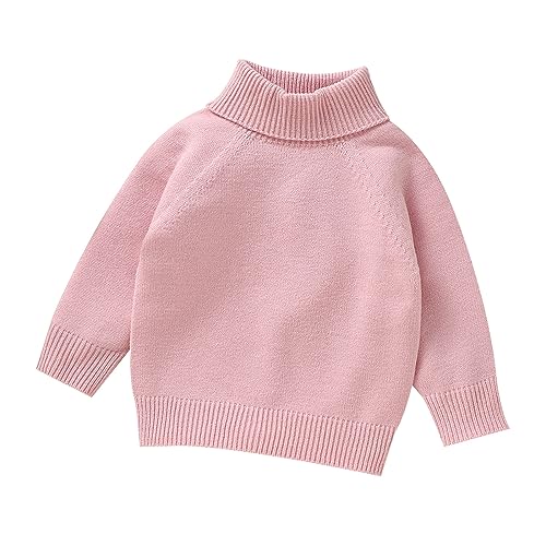 Pullover Teenager Mädchen und Mädchen, gestrickt, Rollkragenpullover mit Zopfmuster, weich, warm, für Kleinkinder, hoher Kragen, Kinderpullover (Pink, 12-18 Months) von TinaDeer