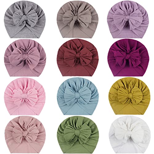 TinaDeer Baby Kinder Mädchen Turban Hüte mit Schleife Kopfband Turban Haarbänder Taufe Headwrap Neugeborenes Baby Stirnband Mädchen Volltonfarbe geknotet Hut Mütze Hut (Lila, Einheitsgröße) von TinaDeer