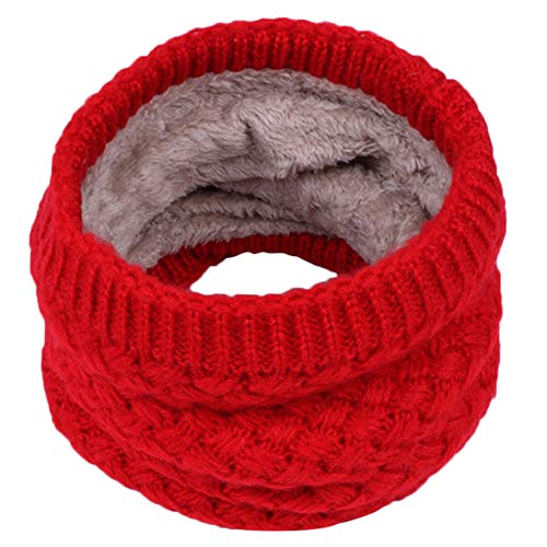 TinaDeer Baby Kinder Strickschal Schlauchschal mit Fleece Junge Mädchen Herbst Winter Rundschal Gestricktes Halstuch Weiche Warme Schal Kinder Halswärmer Scarf (Rot, 25×21cm) von TinaDeer