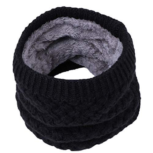 TinaDeer Baby Kinder Strickschal Schlauchschal mit Fleece Junge Mädchen Herbst Winter Rundschal Gestricktes Halstuch Weiche Warme Schal Kinder Halswärmer Scarf (Schwarz, 25×21cm) von TinaDeer