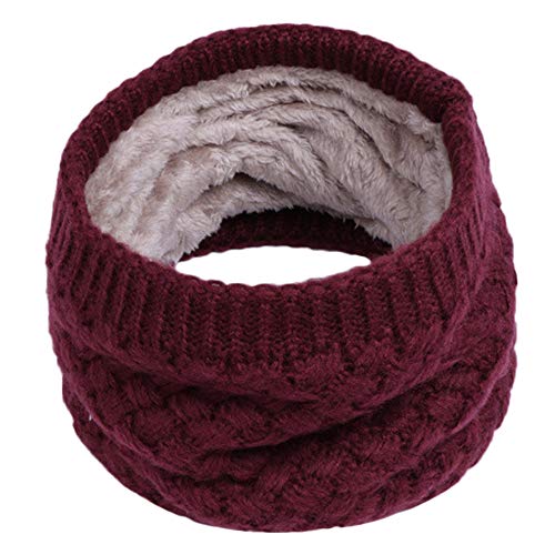 TinaDeer Baby Kinder Strickschal Schlauchschal mit Fleece Junge Mädchen Herbst Winter Rundschal Gestricktes Halstuch Weiche Warme Schal Kinder Halswärmer Scarf (Weinrot, 25×21cm) von TinaDeer