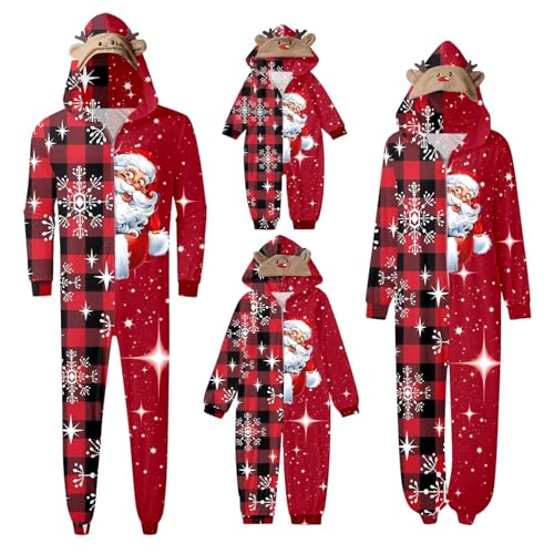 TinaDeer Bequeme Weihnachts-Mutter-Nachtwäsche, passender Familien-Pyjama, Weihnachts-Druck, langärmeliger Overall, weicher Urlaubs-Strampler Pyjama Herren Lang Baumwolle Winter (B06, XL) von TinaDeer