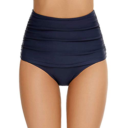 TinaDeer Bikinihose Damen Bauchweg High Waist Bikinislip Ruched Klassische Badehose Einfarbig Hoher Taille Schwimmhose Sexy Bikini Slip für Frauen Gr.S-XXL, Blau von TinaDeer