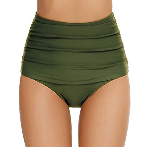 TinaDeer Bikinihose Damen Bauchweg High Waist Bikinislip Ruched Klassische Badehose Einfarbig Hoher Taille Schwimmhose Sexy Bikini Slip für Frauen Gr.S-XXL von TinaDeer