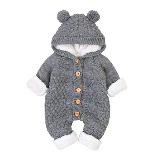 TinaDeer Herren Outdoor Pullover Velvet Winter Warm Coat Knit Outwear Hooded Jumpsuit (Grey, 3-6 Months) von TinaDeer