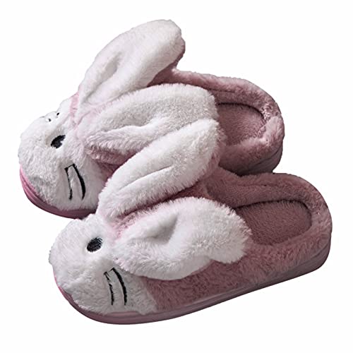 TinaDeer Kinder Mädchen Jungen Hausschuhe Baby Kleinkind Winter Pantoffeln Cartoon Hase Hüttenschuhe Rutschfest Warme Gefüttert Baumwollschuhe Kuschelige Bequeme Home Slippers (Rosa, 31 EU) von TinaDeer