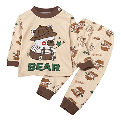 TinaDeer Langarmshirts Für Herren Weiche Pyjamas Kleinkind Cartoon Prints Langarm Nachtwäsche Sets (a-Brown, 3-6 Months) von TinaDeer