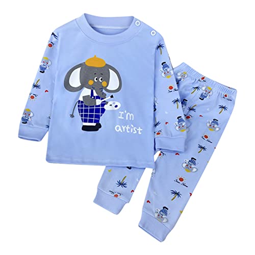 TinaDeer Langarmshirts Für Herren Weiche Pyjamas Kleinkind Cartoon Prints Langarm Nachtwäsche Sets (c-Sky Blue, 12-18 Months) von TinaDeer