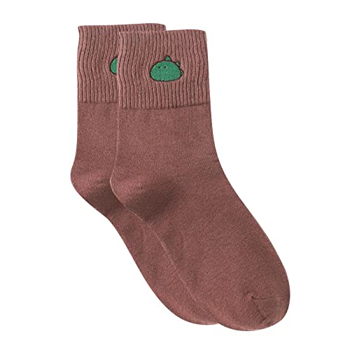 TinaDeer Lustige Damen Socken Dinosaurier Muster Niedlich Baumwolle Sneaker Socken Lässige Damensocken Herbst Winter Warme Stricksocken für Frauen (Braun, Einheitsgröße) von TinaDeer