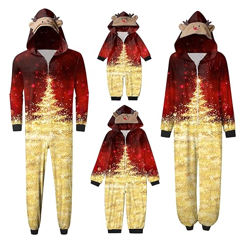 TinaDeer Mama-Overall für Weihnachten, Familien-Pyjama, großköpfiger -Druck, kariert, langärmlig, weicher, lässiger Urlaubs-Nachtwäsche Winter Pyjama Damen Kuschelig (D01, M) von TinaDeer