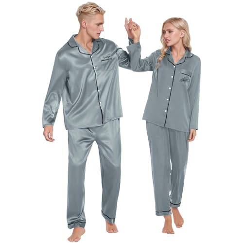 TinaDeer Partner Pyjama 2er Set für Paare, Pyjamahemd Pyjamahose Herren Damen Set, Schlafanzug Herren Damen Set, Valentinstag Paare Geschenke für Ihn und Sie von TinaDeer