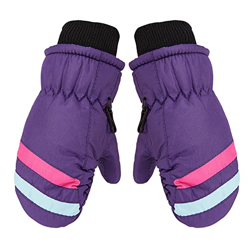 TinaDeer Skihandschuhe für 2-5 Jahre Kinder Fleece Gefütterte Winterhandschuhe Winddichte wasserdichte Schnee Fäustlinge Schneehandschuhe Handschuhe für Jungen Mädchen Skifahren (Lila, 2-5 Jahre) von TinaDeer