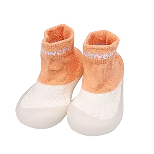 TinaDeer Unisex-Baby Socken Schuhe Kleinkind Mädchen Jungen Babyschuhe Hausschuhe Innen Krabbelschuhe Lauflernschuhe Socken Stiefel mit rutschfest Gummisohle Kniestrümpfe Hüttenschuhe (Orange, 20/21) von TinaDeer