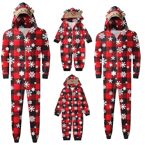 TinaDeer Weihnachten Pyjama Familie Set Passender Schlafanzug Weihnachtspyjama Familie Set Damen Herren Jumpsuit Kinder Outfit Baby Overall Strampler Rotes Nachtwäsche Hausanzug Winter Schlafanzüge von TinaDeer