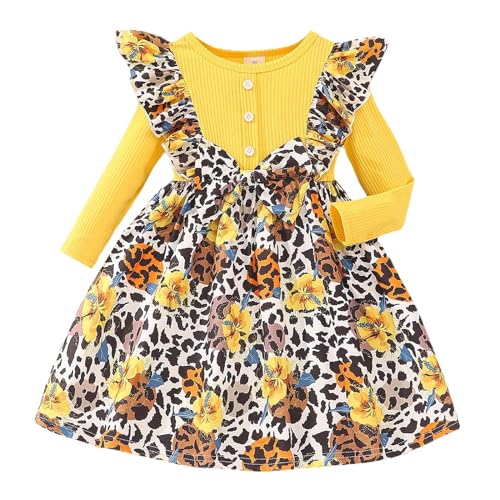 Winter Röcke Für Mädchen Blumendrucke Prinzessin Kleid Tanz Party Kleider Herbst Winter Kleidung Lustige Adventsgeschichten (Z13 Yellow, 6-7 Years) von TinaDeer