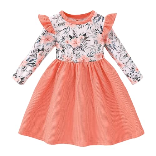 Winter Röcke Für Mädchen Blumendrucke Weihnachten Prinzessin Kleid Tanz Party Kleider Herbst Winterkleidung Lustige Adventsgeschichten (Z12 Orange, 2-3 Years) von TinaDeer