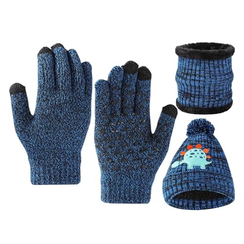 Wintermütze Schal Handschuhe Set,Gestrickte Schalhandschuhe mit süßem Dinosaurier-Print | Wintergeschenke, Halstücher für Jungen und Mädchen von 2–8 Jahren, Winter-Sets für Camping, Schule, Tioheam von Tioheam