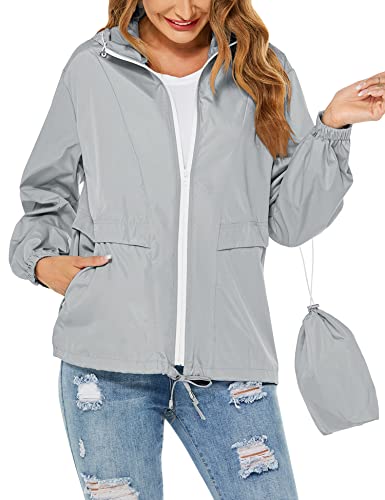 Tisfeer Outdoorjacke Damen Wasserdicht Atmungsaktive Regenmantel Windbreaker Wandern Reisen Fahrrad Regenjacke(Grau,XL) von Tisfeer