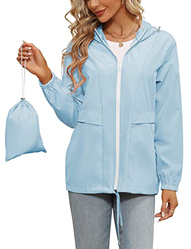 Tisfeer Outdoorjacke Damen Wasserdicht Atmungsaktive Regenmantel Windbreaker Wandern Reisen Fahrrad Regenjacke(Hellblau,M) von Tisfeer