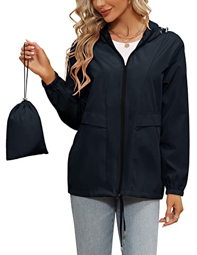 Tisfeer Regenjacke Damen Atmungsaktiv Wasserdicht Übergangsjacke Wandern Reisen Fahrrad Regenmantel(Navy Blau,XL) von Tisfeer