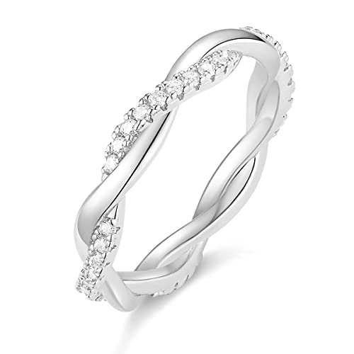 Titaniumcentral Damen Eternity Ring Zirkonia Schmal Vorsteckring Rosegold Gold Silber Verdreht Verlobungsringe Eheringe (Silber,49 (15.6)) von Titaniumcentral