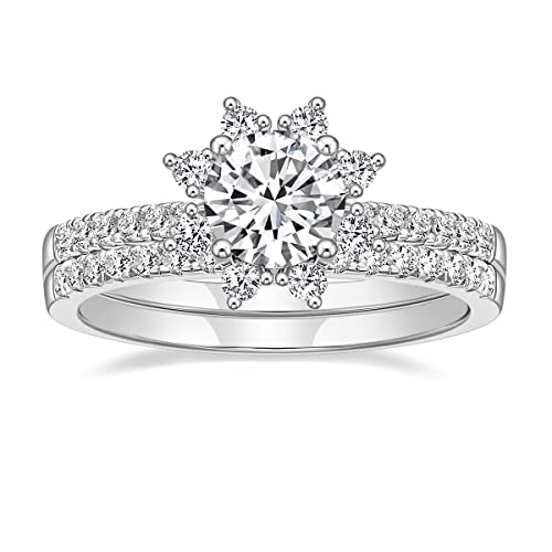 Titaniumcentral Damen Ringe Verlobungsring Set mit 1,25 ct Rund Zirkonia Eheringe Partnerringe Trauringe Versprechen Ring Für sie (62 (19.7)) von Titaniumcentral