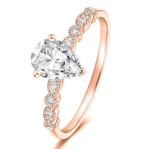 Titaniumcentral Ring Damen Verlobungsring Rosegold Gold Silber 1.5CT Träne Birnenform Zirkonia Versprechen Ring Eheringe Partnerringe (Rosegold,48 (15.3)) von Titaniumcentral