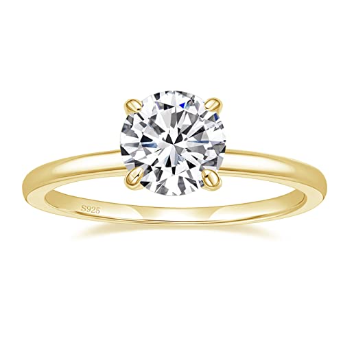 Titaniumcentral Ringe Damen Silber 925 Rosegold Gold Solitärring 1,5CT Rund Zirkonia Verlobungsringe Versprechen Heiratsantrag Ring (Gelbgold,46 (14.6)) von Titaniumcentral