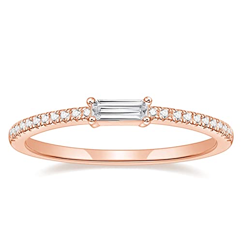 Titaniumcentral Ringe Damen Vorsteckring Schmal Ewigkeitsringe Baguette-Schnitt Zirkonia Verlobungsringe Eheringe Trauringe (Rosegold,52 (16.6)) von Titaniumcentral