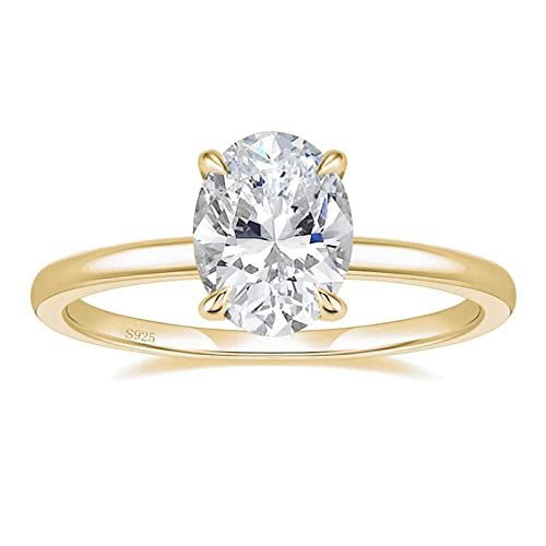 Titaniumcentral Ringe für Damen Silber 925 Solitärring 3CT Oval Zirkonia Verlobungsringe Versprechen Ring Eheringe Rosegold Gold (Gelbgold,45 (14.3)) von Titaniumcentral