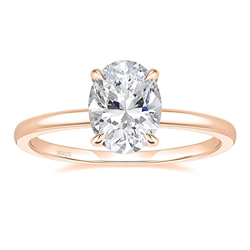 Titaniumcentral Ringe für Damen Silber 925 Solitärring 3CT Oval Zirkonia Verlobungsringe Versprechen Ring Eheringe Rosegold Gold (Rosegold,65 (20.7)) von Titaniumcentral