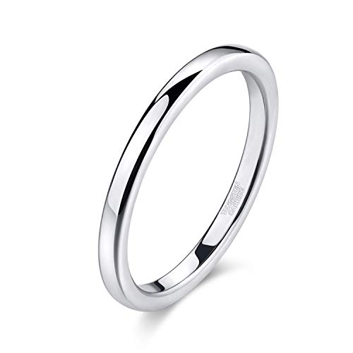 Titaniumcentral 2mm Silber Herren Damen Wolfram Ring Wolframcarbid Ringe Hochzeit Ehering Verlobungsringe Polierte (2mm-silber, 52 (16.6)) von Titaniumcentral