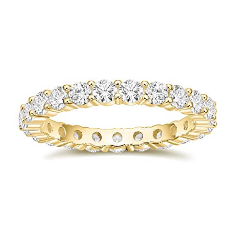 Titaniumcentral 3mm Damen Eternity Ring Silber 925 Zirkonia Volle Ewigkeitsringe Vorsteckring Schmal Verlobungsringe Eheringe Trauringe Memoire Ringe (Gelbgold, 56 (17.8)) von Titaniumcentral