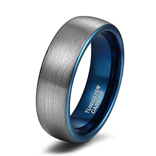 Titaniumcentral 6mm 8mm Damen Herren Wolfram Ring Ehering Hochzeitsband Trauringe Pinsel Silber mit Schwarz Blau (Blau(6mm),61 (19.4)) von Titaniumcentral